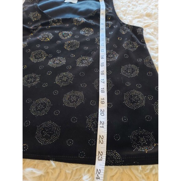 90s Vintage Delta Burke Black Velvet Tank Top with Rhinestone Design - Picture 6 of 6